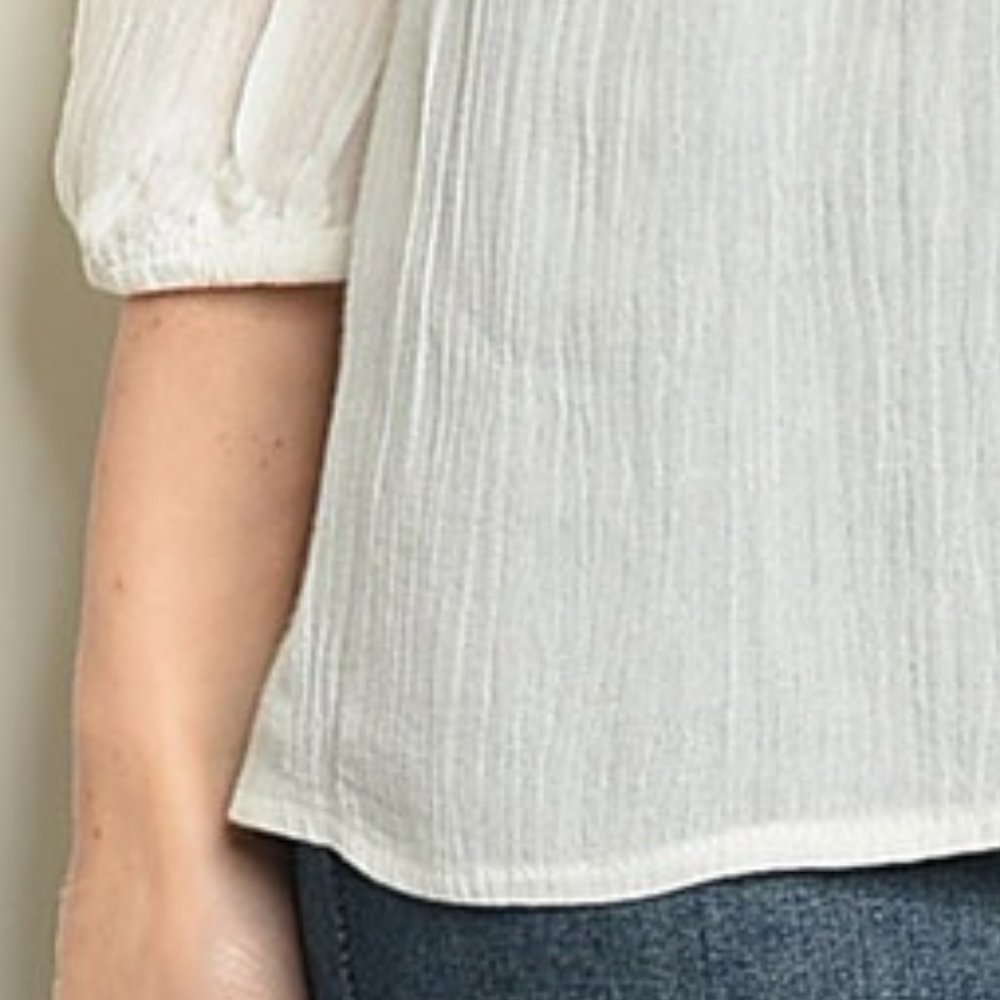 Tie Neck Applique Detail Peasant Blouse - Picture 5 of 7
